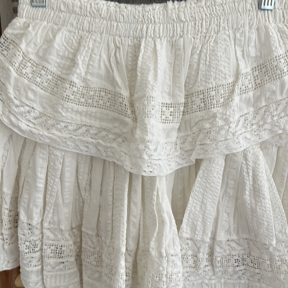 LoveShackFancy White Lace Tiered Mini Skirt - Picture 3 of 6